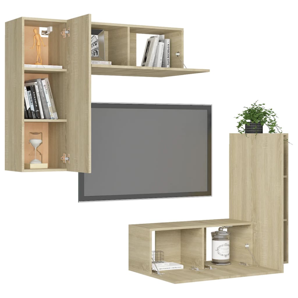 vidaXL Set de dulapuri TV, 4 piese, stejar sonoma, lemn prelucrat vidaXL Set de dulapuri TV, 4 piese, stejar sonoma, lemn prelucrat