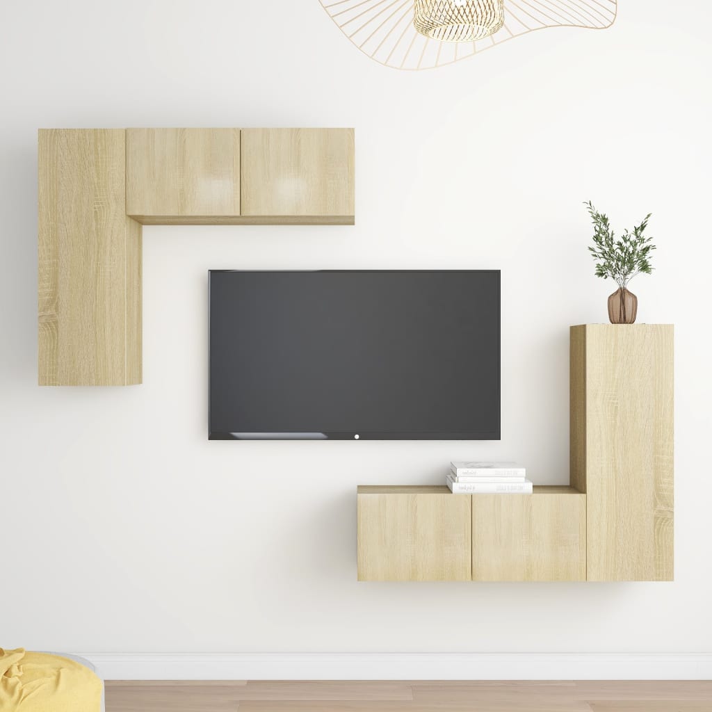vidaXL Set de dulapuri TV, 4 piese, stejar sonoma, lemn prelucrat vidaXL Set de dulapuri TV, 4 piese, stejar sonoma, lemn prelucrat