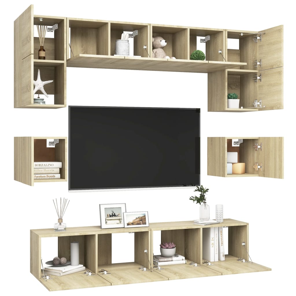 vidaXL Set de dulapuri TV, 8 piese, stejar sonoma, lemn prelucrat vidaXL Set de dulapuri TV, 8 piese, stejar sonoma, lemn prelucrat