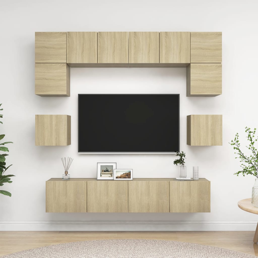 vidaXL Set de dulapuri TV, 8 piese, stejar sonoma, lemn prelucrat vidaXL Set de dulapuri TV, 8 piese, stejar sonoma, lemn prelucrat