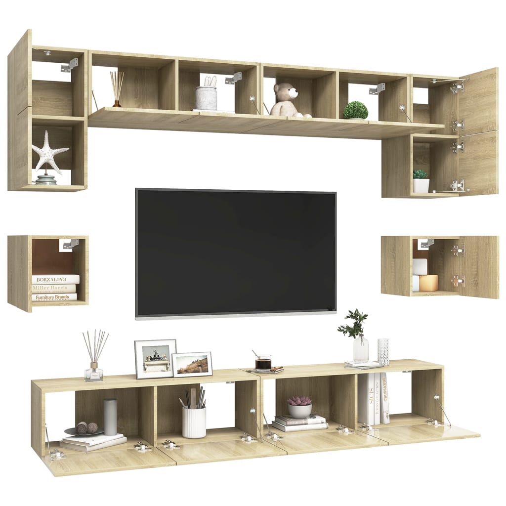 vidaXL Set de dulapuri TV, 8 piese, stejar sonoma, lemn prelucrat vidaXL Set de dulapuri TV, 8 piese, stejar sonoma, lemn prelucrat