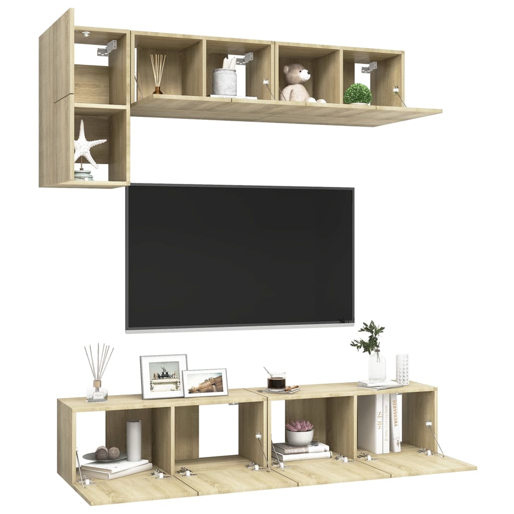 vidaXL Set de dulapuri TV, 5 piese, stejar sonoma, lemn prelucrat