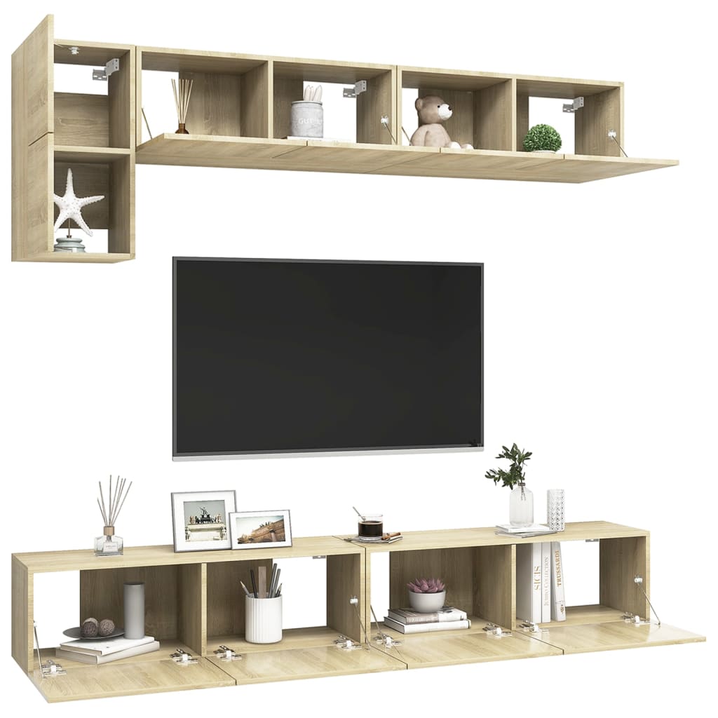 vidaXL Set de dulapuri TV, 5 piese, stejar sonoma, lemn prelucrat vidaXL Set de dulapuri TV, 5 piese, stejar sonoma, lemn prelucrat