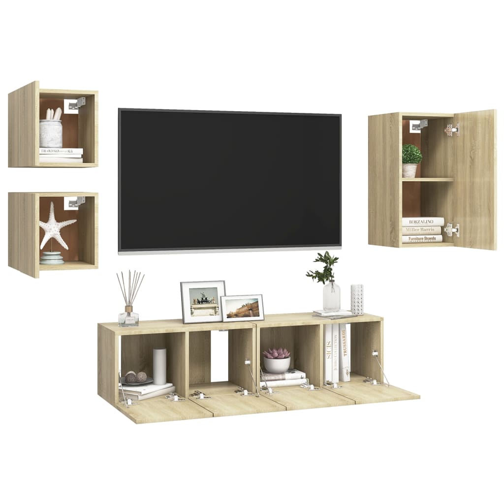 vidaXL Set comodă TV, 5 piese, stejar sonoma, lemn prelucrat vidaXL Set comodă TV, 5 piese, stejar sonoma, lemn prelucrat