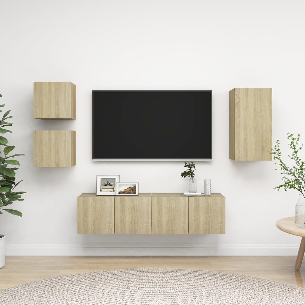 vidaXL Set comodă TV, 5 piese, stejar sonoma, lemn prelucrat vidaXL Set comodă TV, 5 piese, stejar sonoma, lemn prelucrat