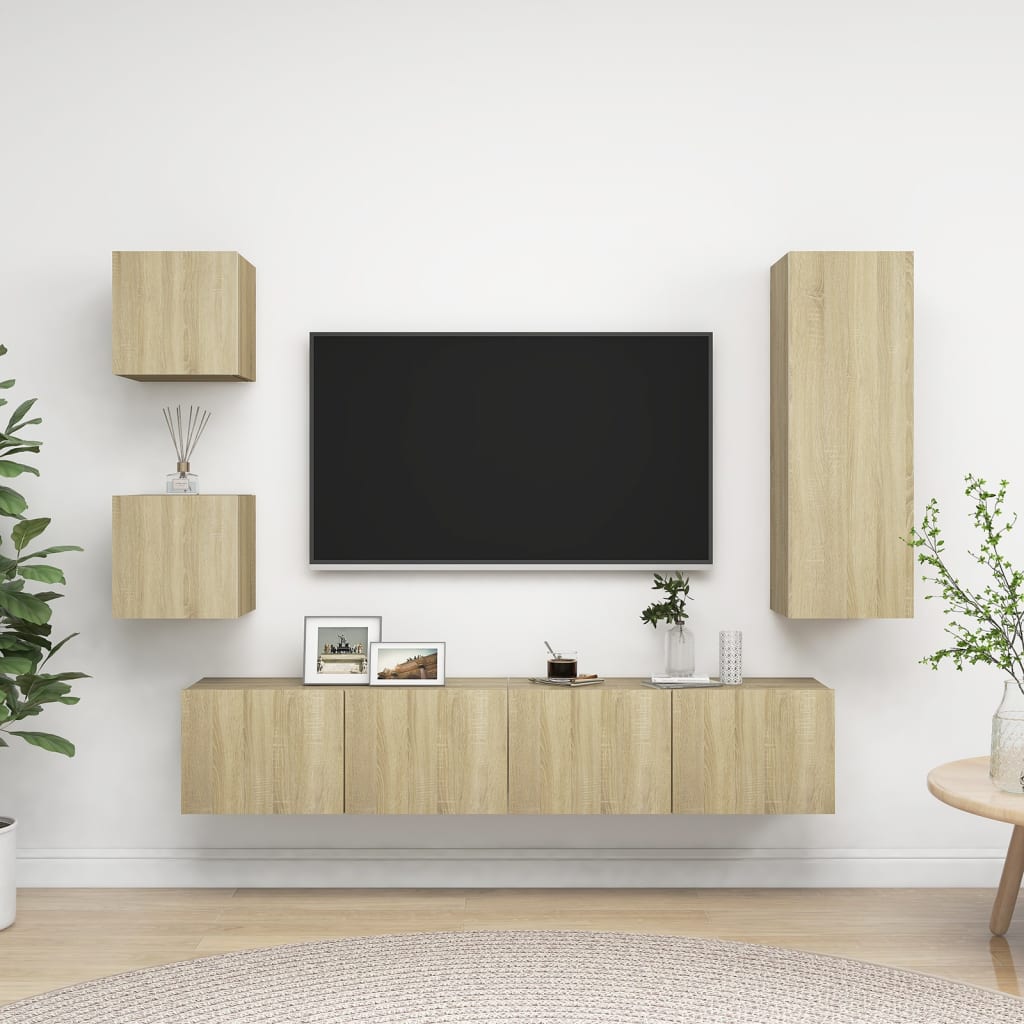 vidaXL Set comodă TV, 5 piese, stejar sonoma, lemn prelucrat vidaXL Set comodă TV, 5 piese, stejar sonoma, lemn prelucrat