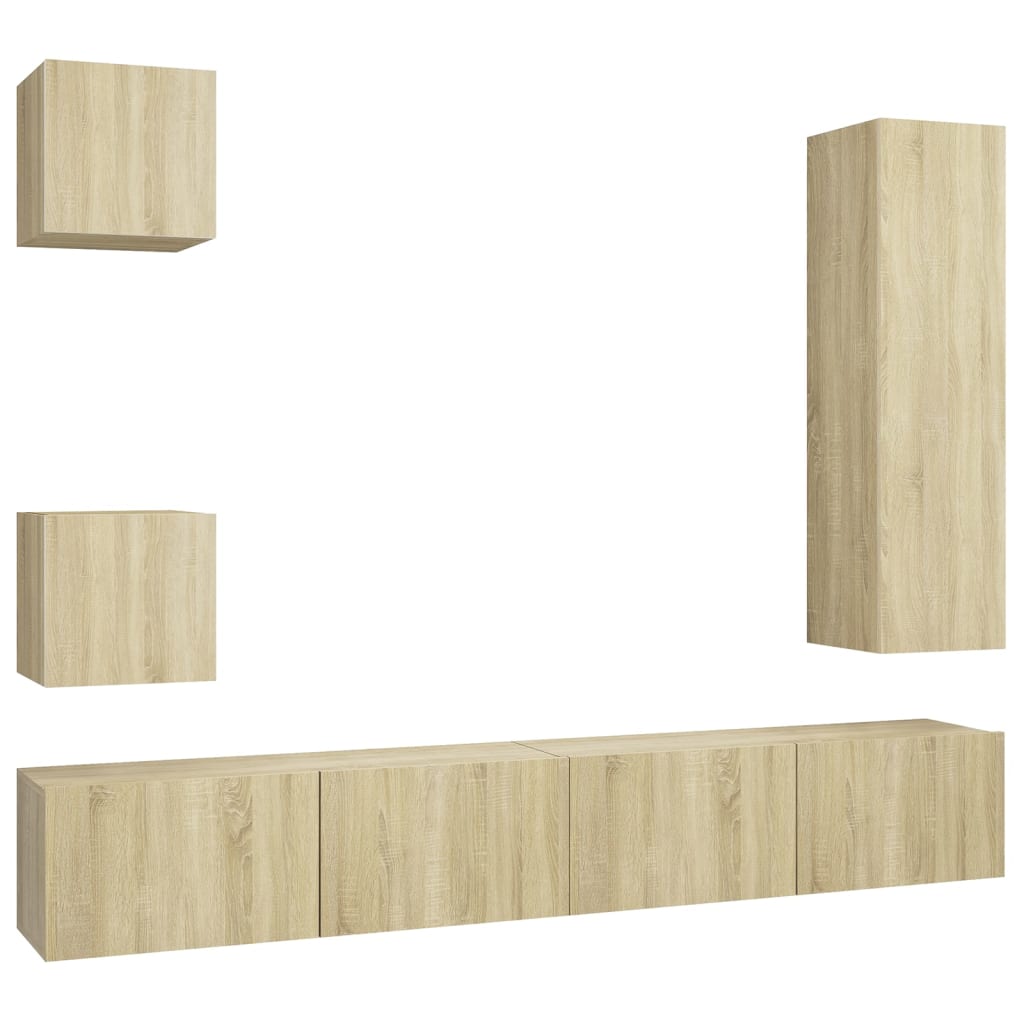 vidaXL Set de dulapuri TV, 5 piese, stejar sonoma, lemn prelucrat vidaXL Set de dulapuri TV, 5 piese, stejar sonoma, lemn prelucrat