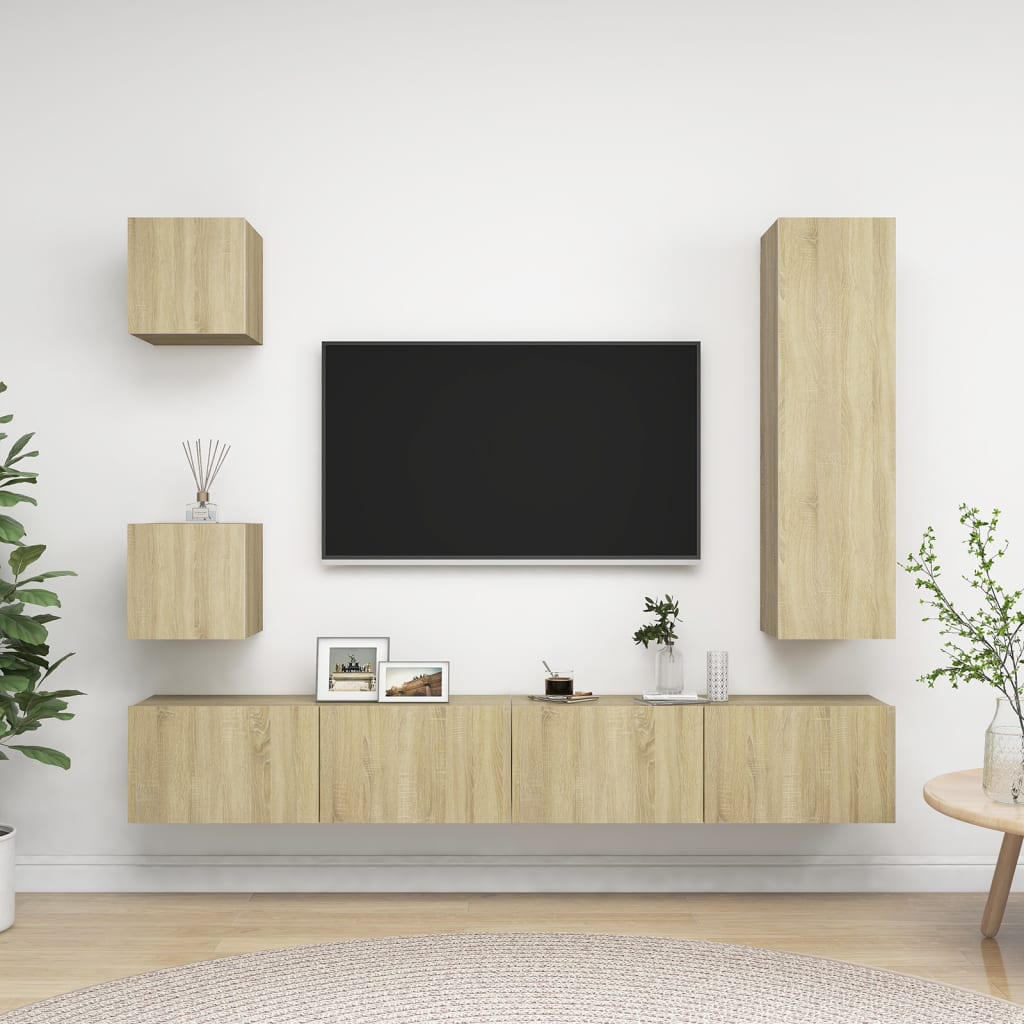 vidaXL Set de dulapuri TV, 5 piese, stejar sonoma, lemn prelucrat vidaXL Set de dulapuri TV, 5 piese, stejar sonoma, lemn prelucrat