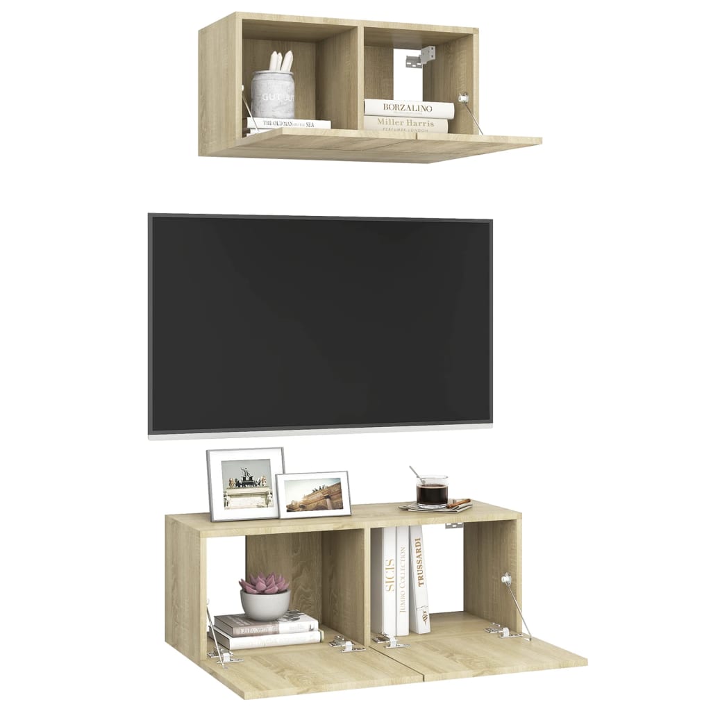vidaXL Set de dulapuri TV, 2 piese, stejar sonoma, lemn prelucrat