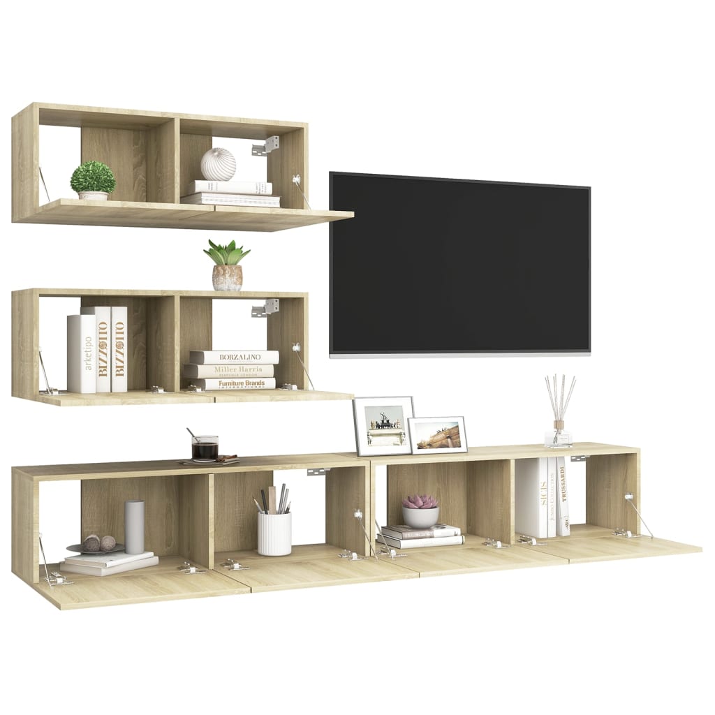 vidaXL Set dulapuri TV, 4 piese, stejar sonoma, lemn prelucrat