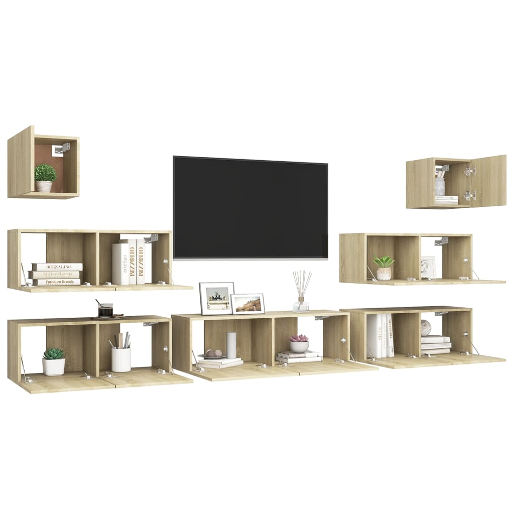 vidaXL Set dulapuri TV, 7 piese, stejar sonoma, lemn prelucrat