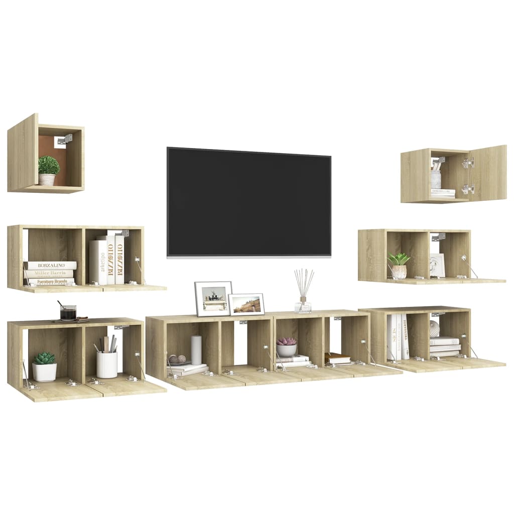 vidaXL Set dulapuri TV, 8 piese, stejar sonoma, lemn prelucrat