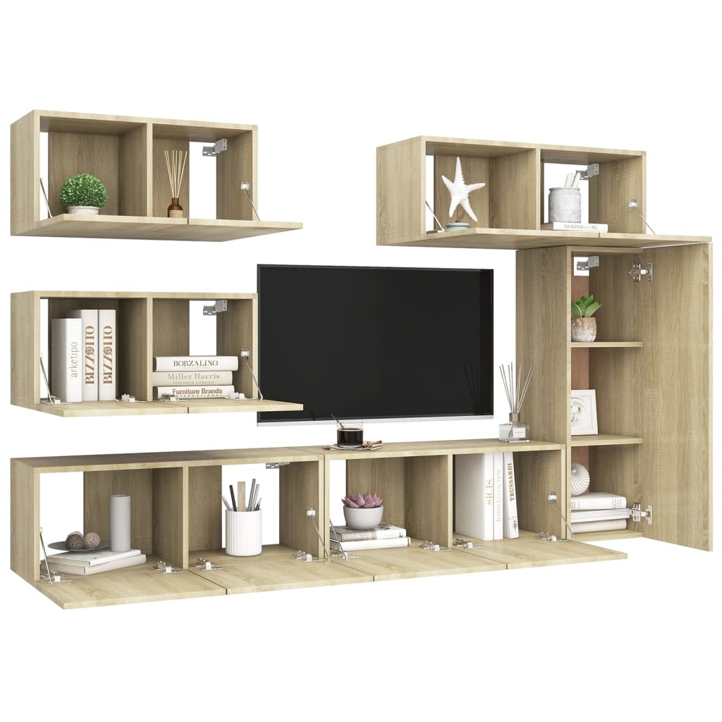 vidaXL Set dulapuri TV, 6 piese, stejar sonoma, lemn prelucrat