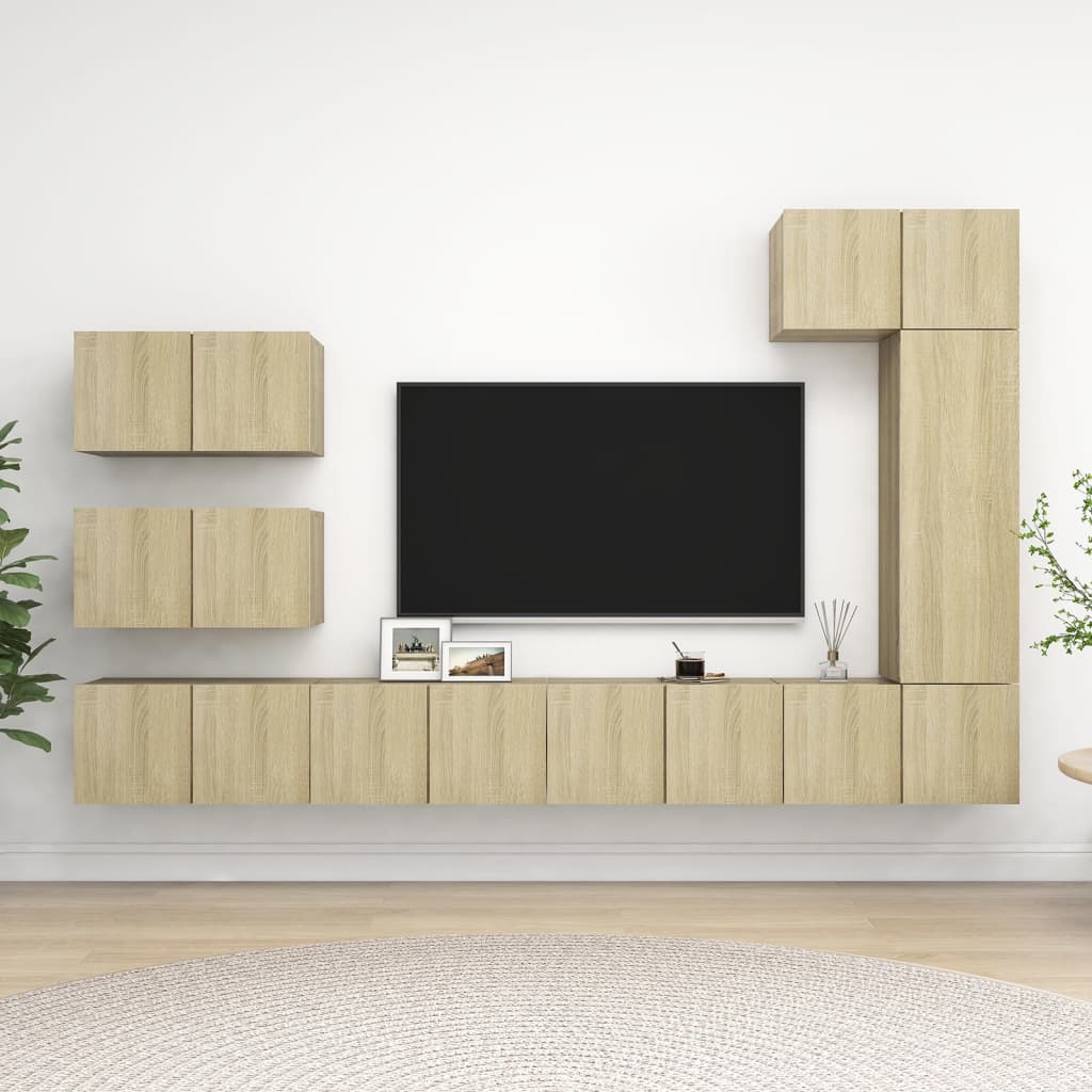 vidaXL Set dulapuri TV, 8 piese, stejar sonoma, lemn prelucrat vidaXL Set dulapuri TV, 8 piese, stejar sonoma, lemn prelucrat