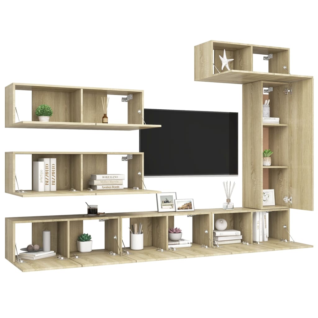 vidaXL Set de dulapuri TV, 7 piese, stejar sonoma, lemn prelucrat vidaXL Set de dulapuri TV, 7 piese, stejar sonoma, lemn prelucrat