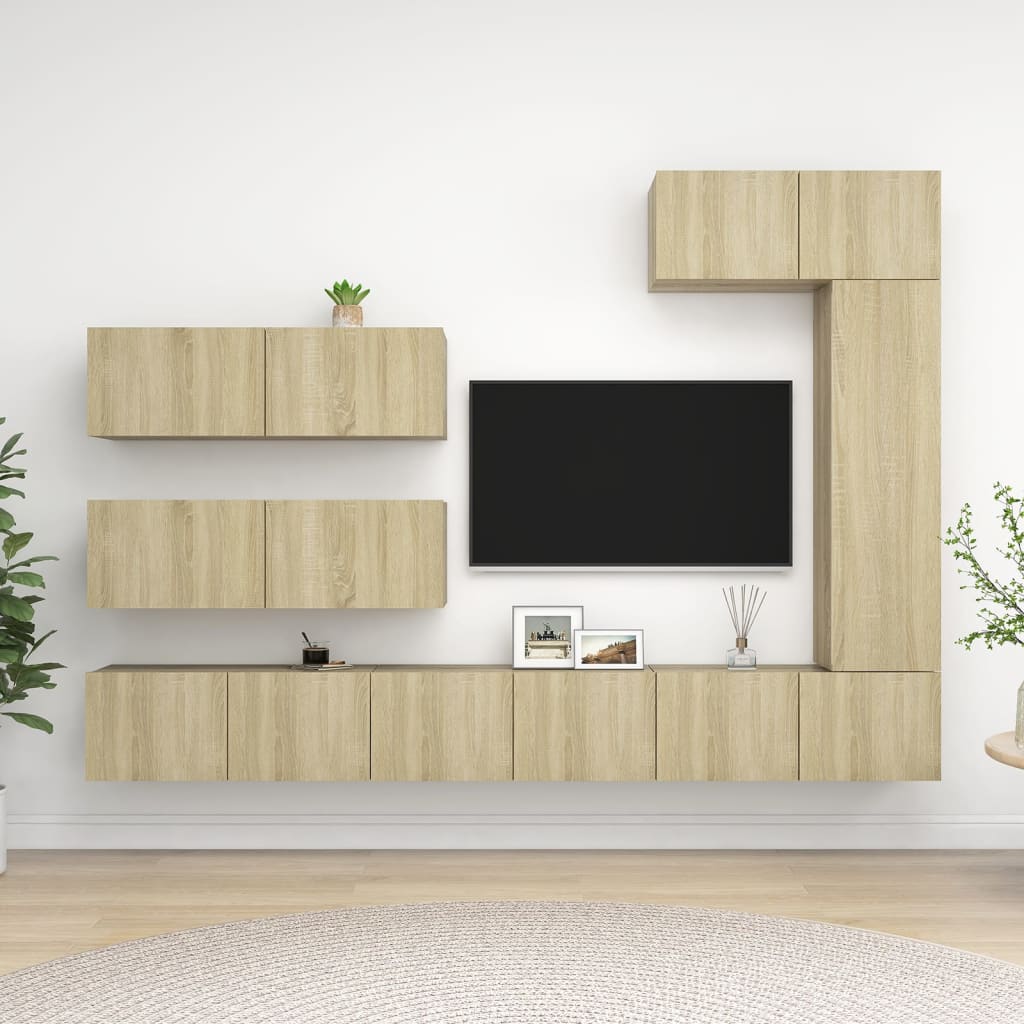 vidaXL Set de dulapuri TV, 7 piese, stejar sonoma, lemn prelucrat vidaXL Set de dulapuri TV, 7 piese, stejar sonoma, lemn prelucrat
