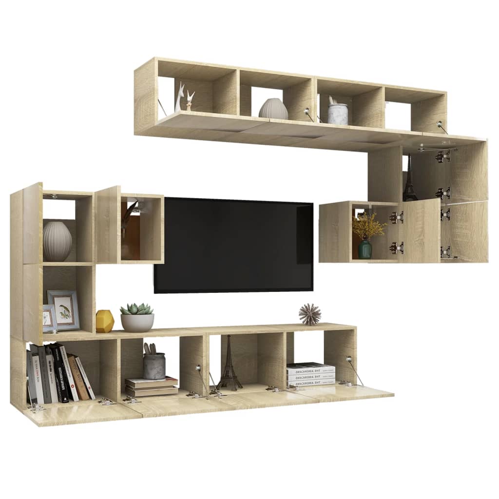vidaXL Set dulap TV, 8 piese, stejar sonoma, lemn prelucrat vidaXL Set dulap TV, 8 piese, stejar sonoma, lemn prelucrat