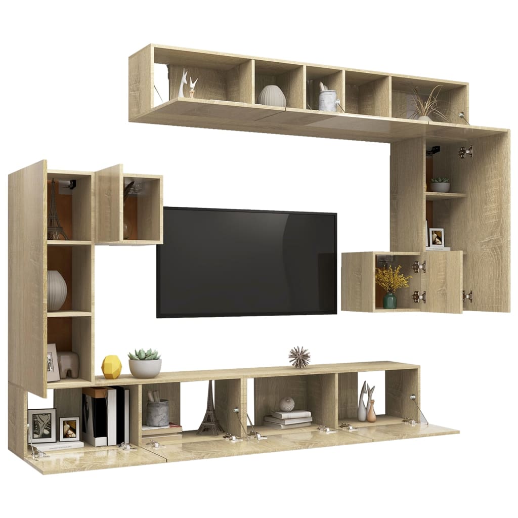 vidaXL Set dulap TV, 8 piese, stejar sonoma, lemn prelucrat vidaXL Set dulap TV, 8 piese, stejar sonoma, lemn prelucrat