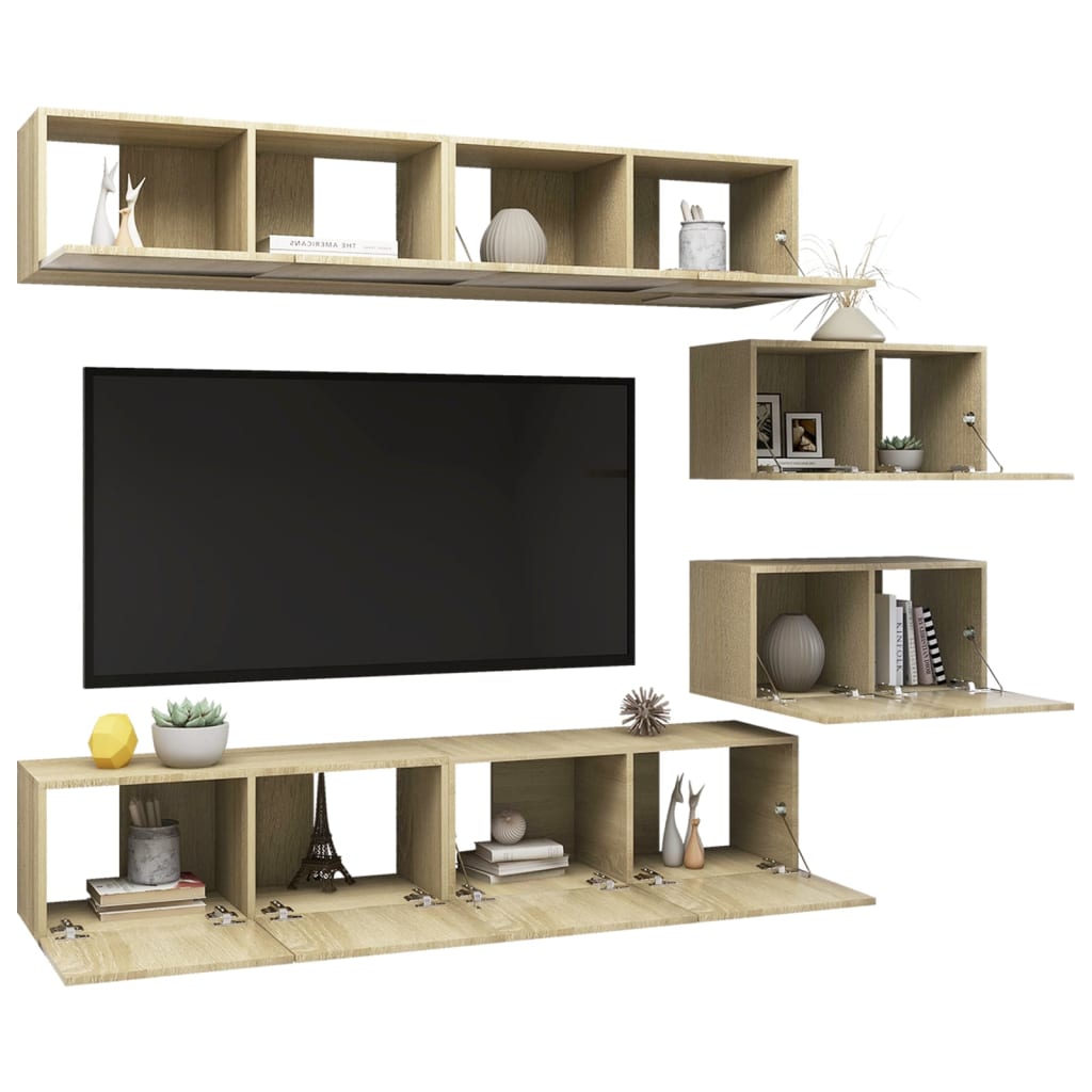 vidaXL Set de dulapuri TV, 6 piese, stejar sonoma, lemn prelucrat vidaXL Set de dulapuri TV, 6 piese, stejar sonoma, lemn prelucrat