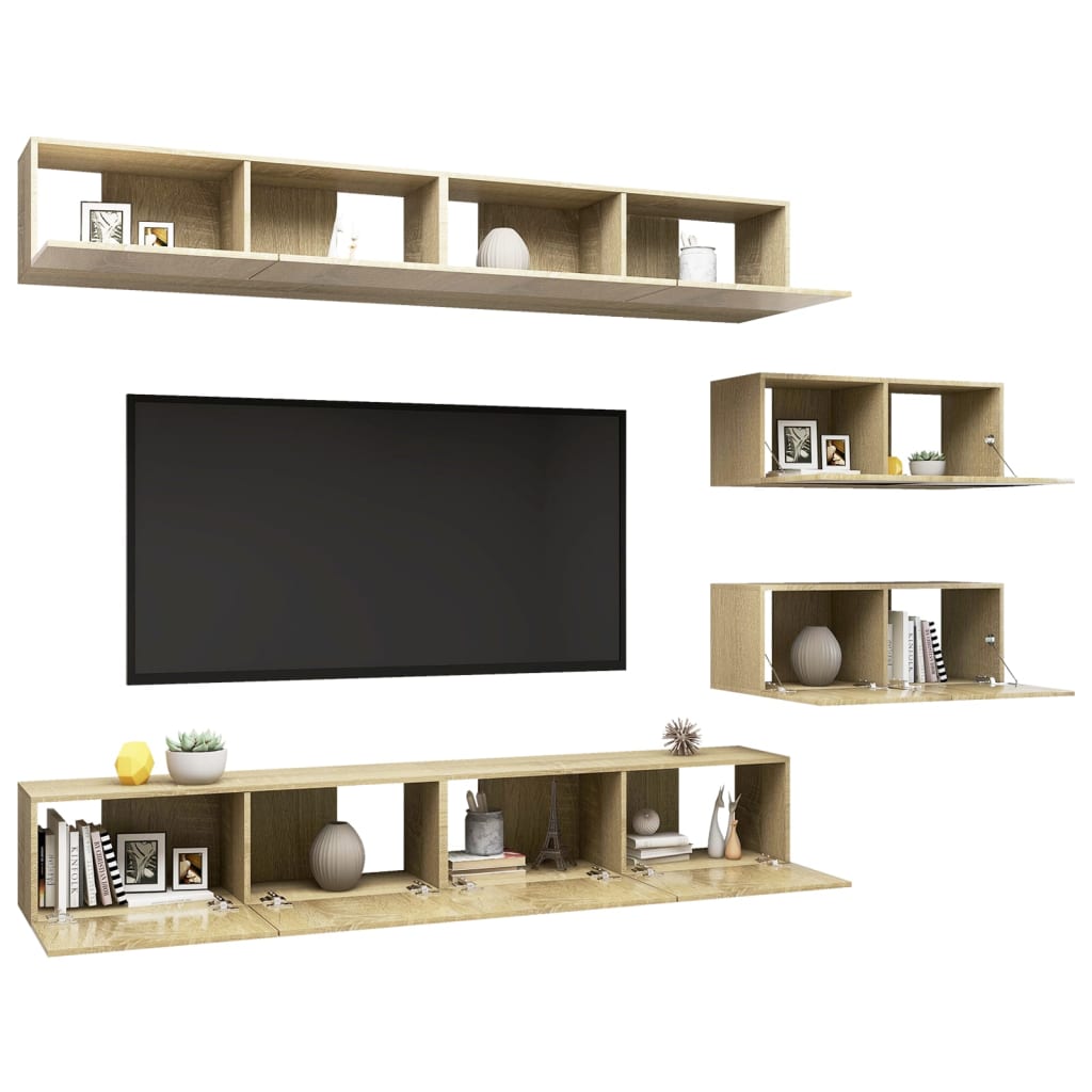 vidaXL Set de dulapuri TV, 6 piese, stejar sonoma, lemn prelucrat vidaXL Set de dulapuri TV, 6 piese, stejar sonoma, lemn prelucrat