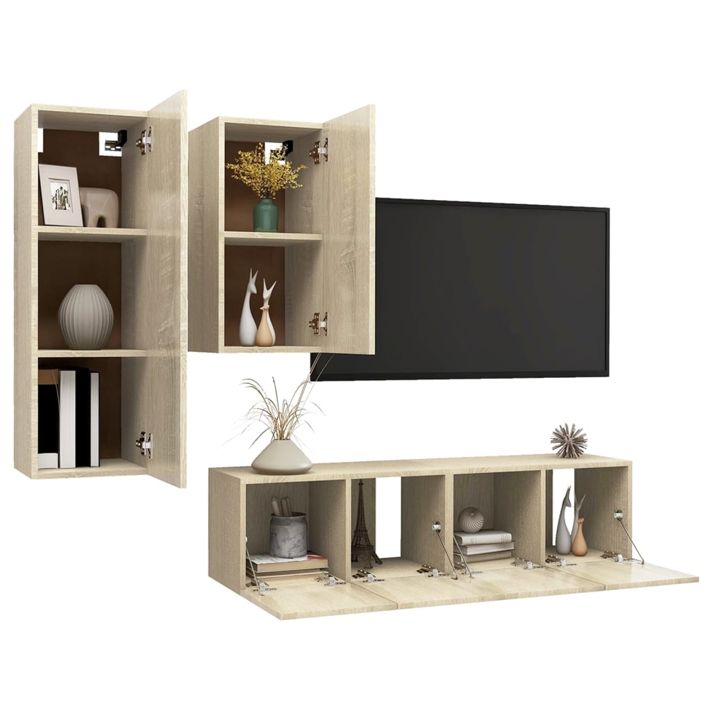 vidaXL Set dulapuri TV, 4 piese, stejar sonoma, lemn prelucrat