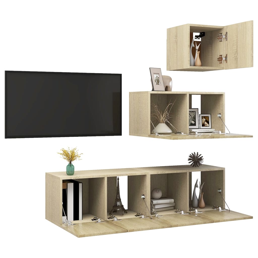 vidaXL Set de dulapuri TV, 4 piese, stejar sonoma, lemn prelucrat vidaXL Set de dulapuri TV, 4 piese, stejar sonoma, lemn prelucrat