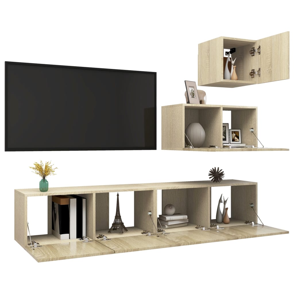 vidaXL Set dulapuri TV, 4 piese, stejar sonoma, lemn prelucrat