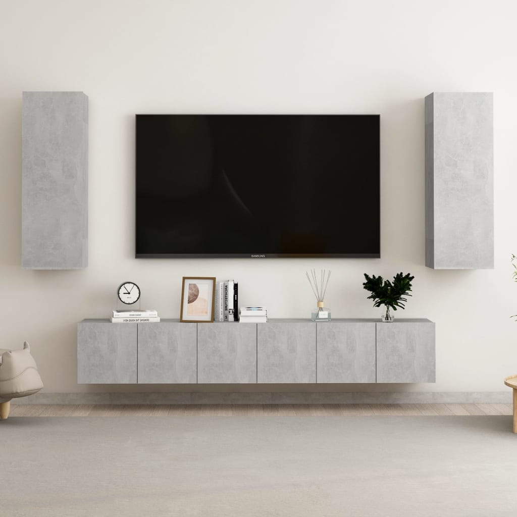 vidaXL Set dulap TV, 5 piese, gri beton, lemn prelucrat vidaXL Set dulap TV, 5 piese, gri beton, lemn prelucrat