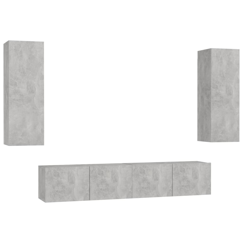 vidaXL Set dulapuri TV, 4 piese, gri beton, lemn prelucrat vidaXL Set dulapuri TV, 4 piese, gri beton, lemn prelucrat