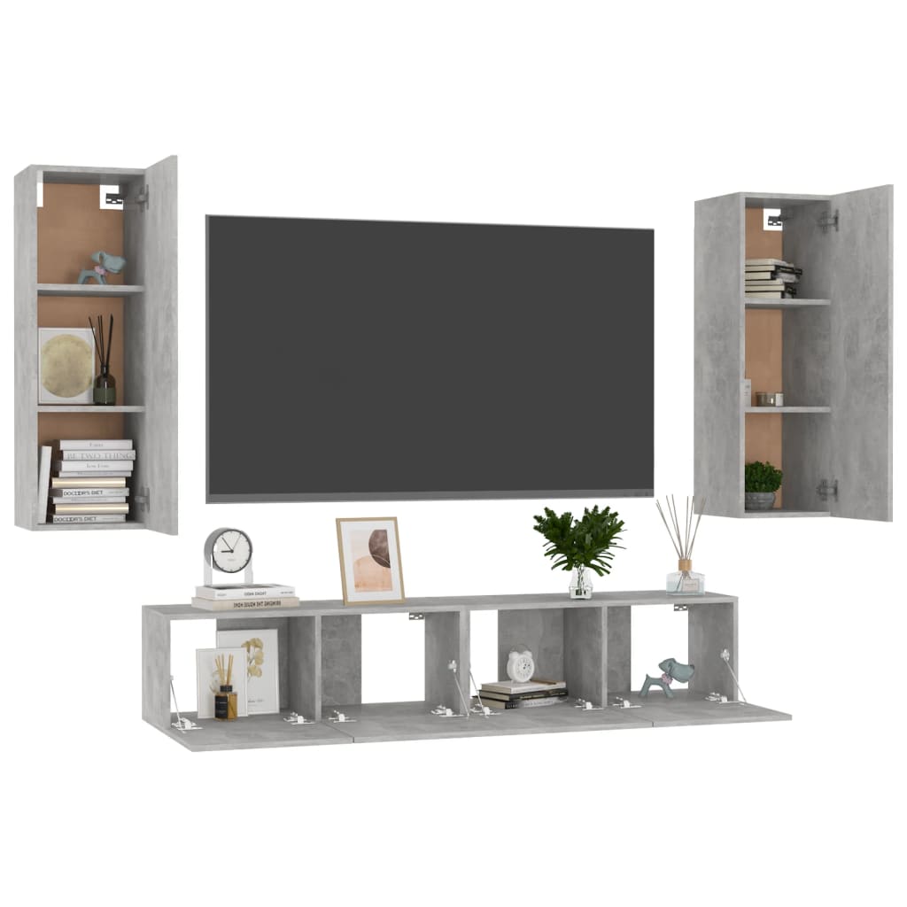 vidaXL Set dulapuri TV, 4 piese, gri beton, lemn prelucrat vidaXL Set dulapuri TV, 4 piese, gri beton, lemn prelucrat