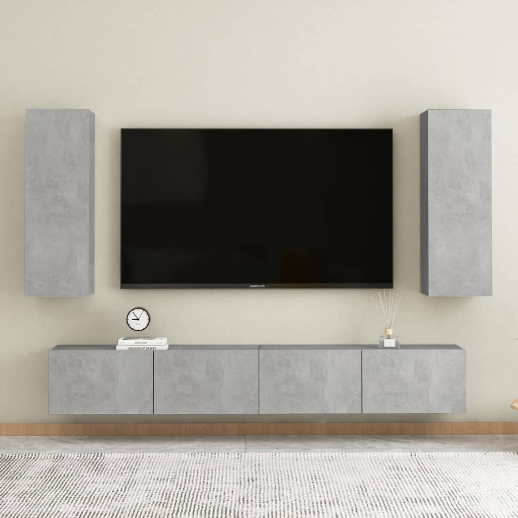 vidaXL Set dulapuri TV, 4 piese, gri beton, lemn prelucrat vidaXL Set dulapuri TV, 4 piese, gri beton, lemn prelucrat