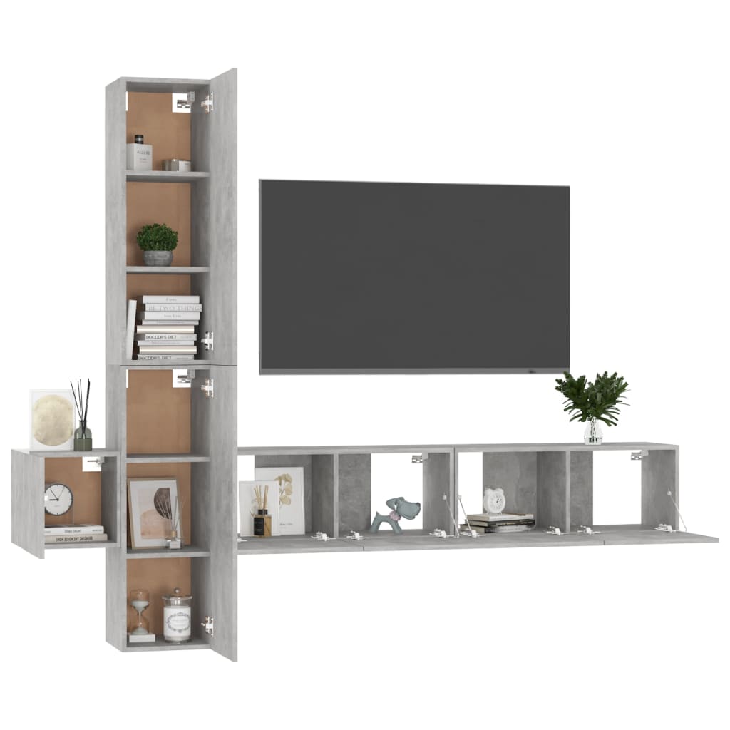 vidaXL Set de dulapuri TV, 5 buc., gri beton, lemn prelucrat