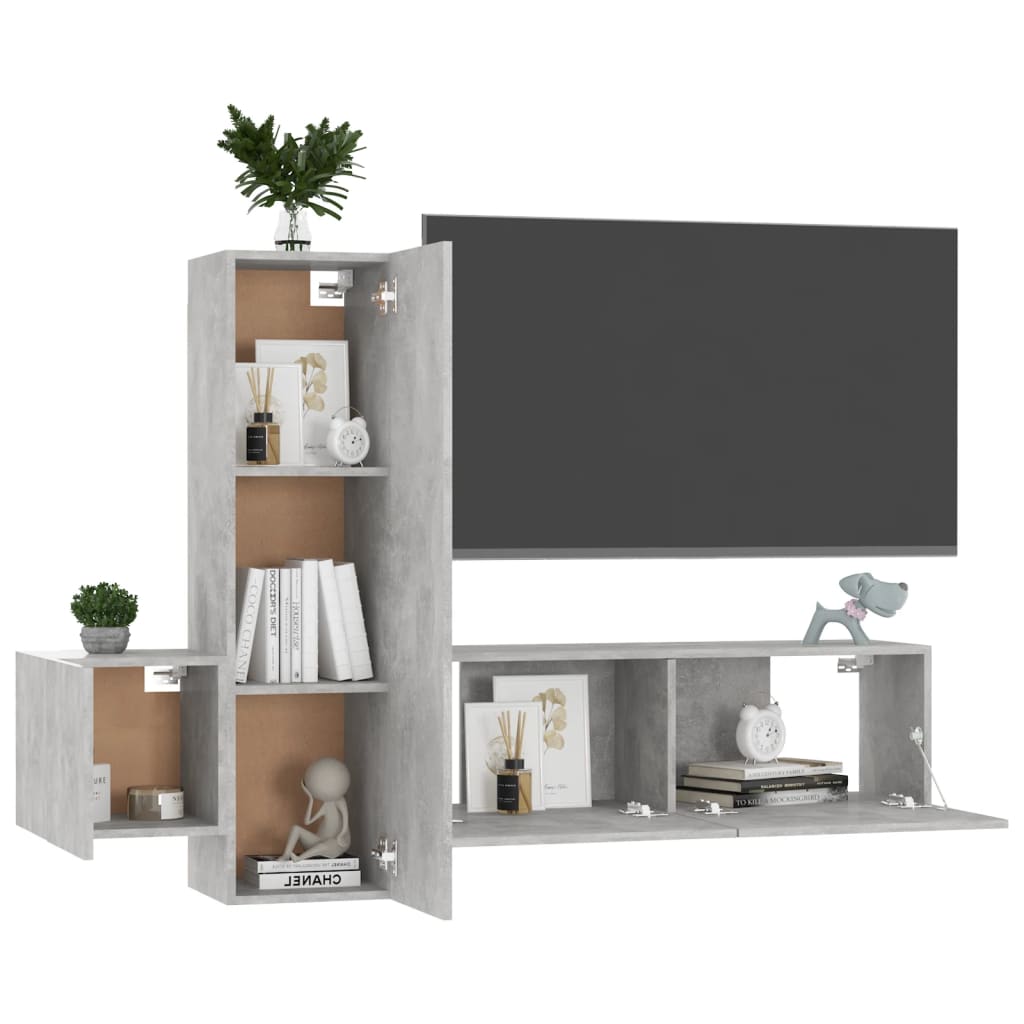 vidaXL Set de dulapuri TV, 3 piese, gri beton, lemn prelucrat vidaXL Set de dulapuri TV, 3 piese, gri beton, lemn prelucrat