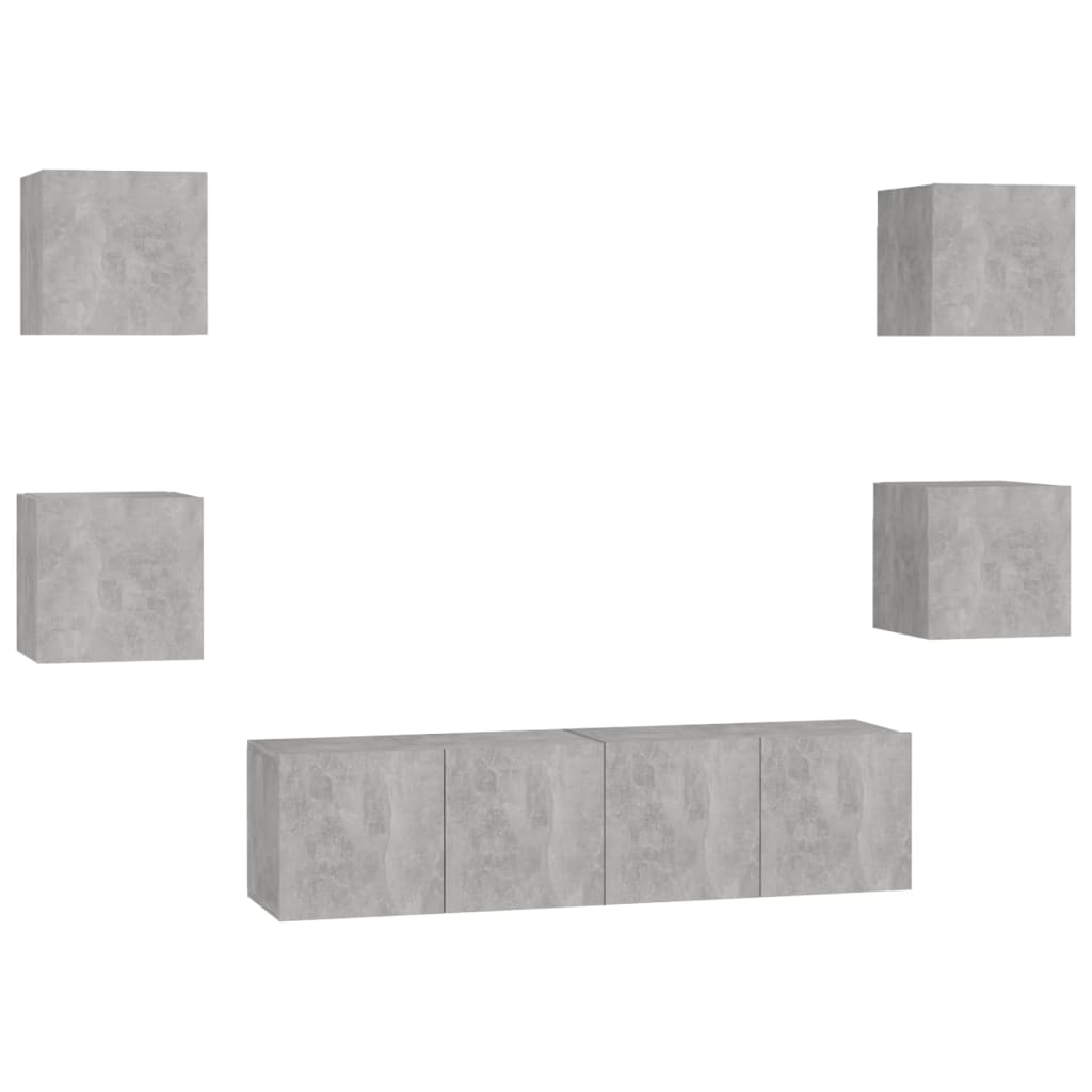vidaXL Set de dulapuri TV, 6 piese, gri beton, lemn prelucrat vidaXL Set de dulapuri TV, 6 piese, gri beton, lemn prelucrat