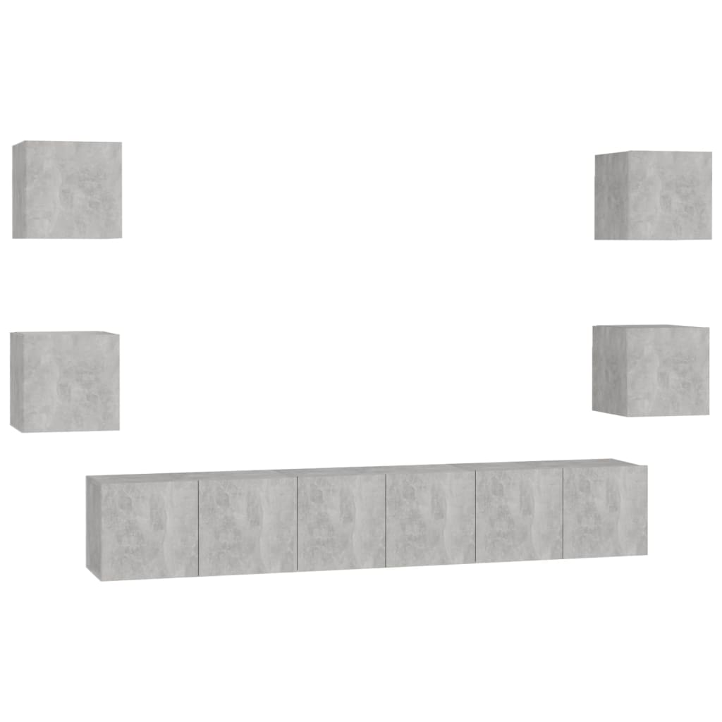 vidaXL Set de dulapuri TV, 7 piese, gri beton, lemn prelucrat vidaXL Set de dulapuri TV, 7 piese, gri beton, lemn prelucrat
