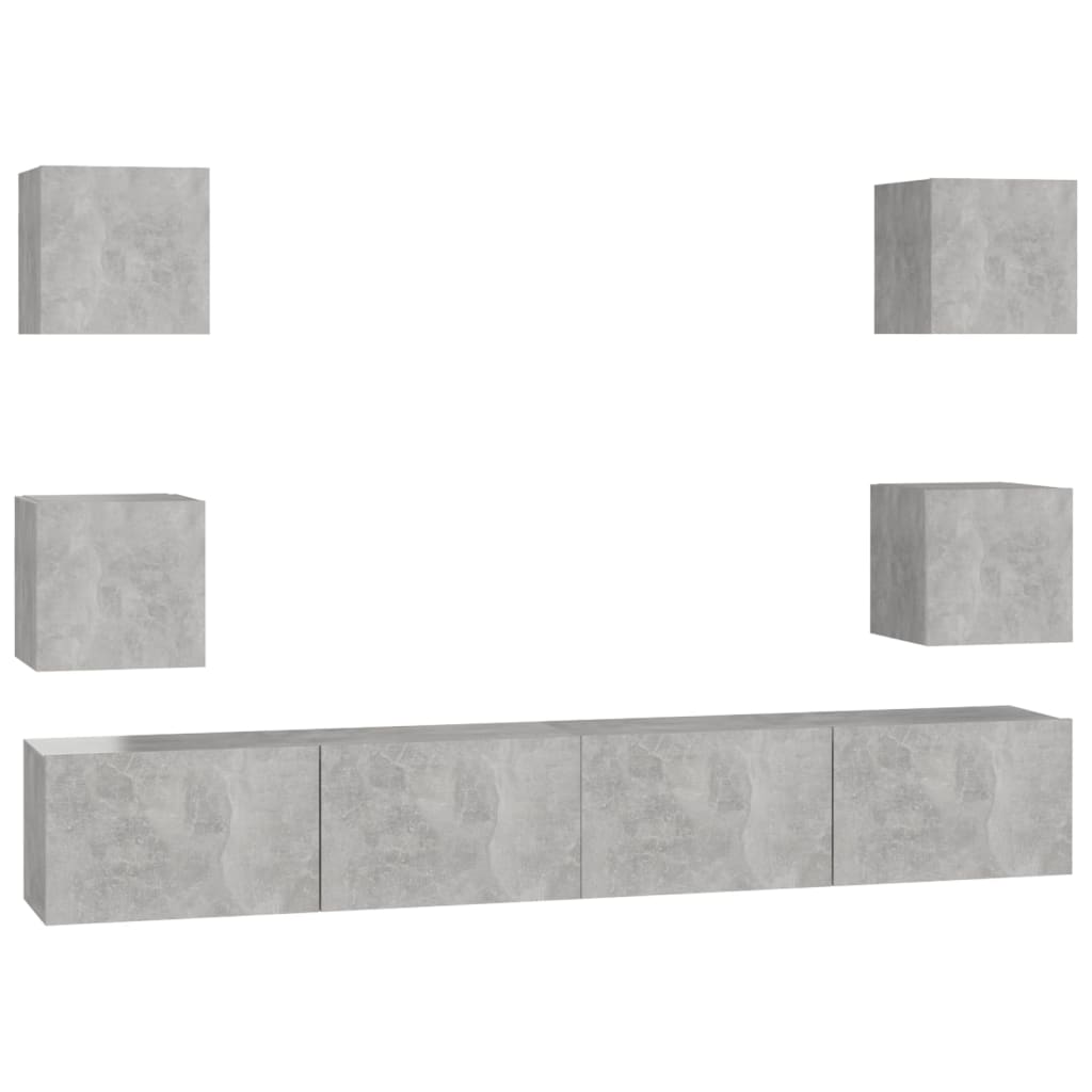 vidaXL Set dulap TV, 6 piese, gri beton, lemn prelucrat vidaXL Set dulap TV, 6 piese, gri beton, lemn prelucrat