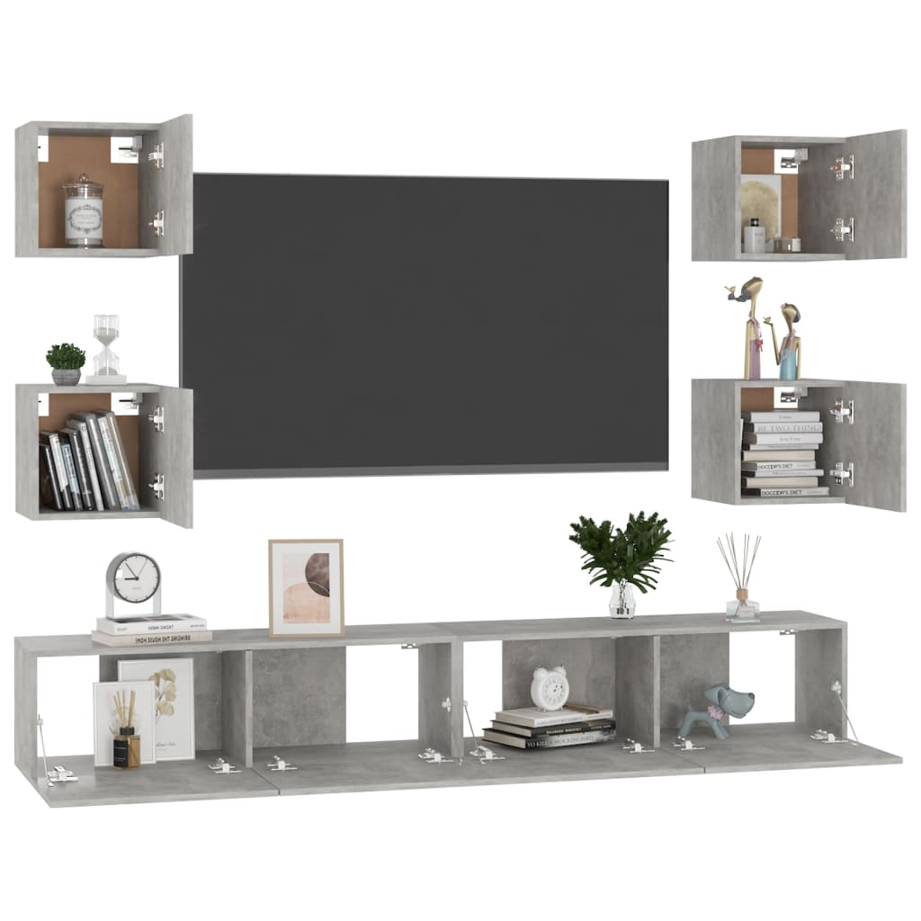 vidaXL Set dulap TV, 6 piese, gri beton, lemn prelucrat vidaXL Set dulap TV, 6 piese, gri beton, lemn prelucrat