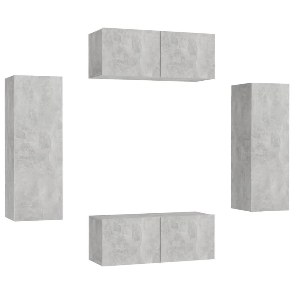 vidaXL Set de dulapuri TV, 4 piese, gri beton, lemn prelucrat vidaXL Set de dulapuri TV, 4 piese, gri beton, lemn prelucrat