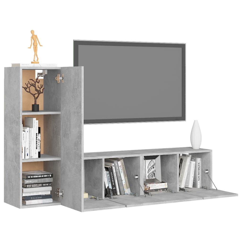 vidaXL Set de dulapuri TV, 3 piese, gri beton, lemn prelucrat vidaXL Set de dulapuri TV, 3 piese, gri beton, lemn prelucrat