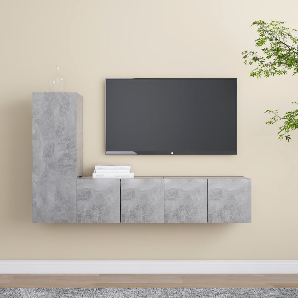 vidaXL Set de dulapuri TV, 3 piese, gri beton, lemn prelucrat vidaXL Set de dulapuri TV, 3 piese, gri beton, lemn prelucrat