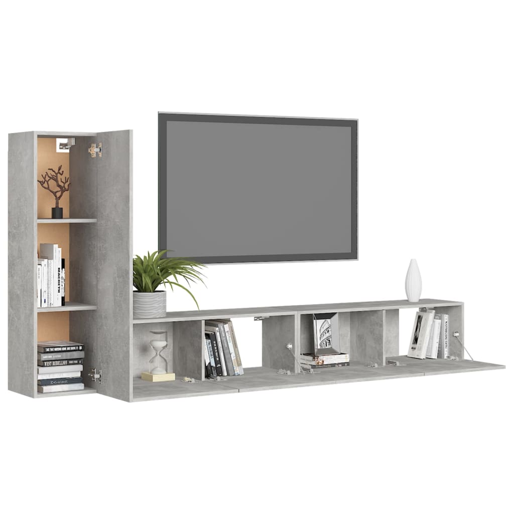 vidaXL Set de dulapuri TV, 3 buc., gri beton, lemn prelucrat vidaXL Set de dulapuri TV, 3 buc., gri beton, lemn prelucrat