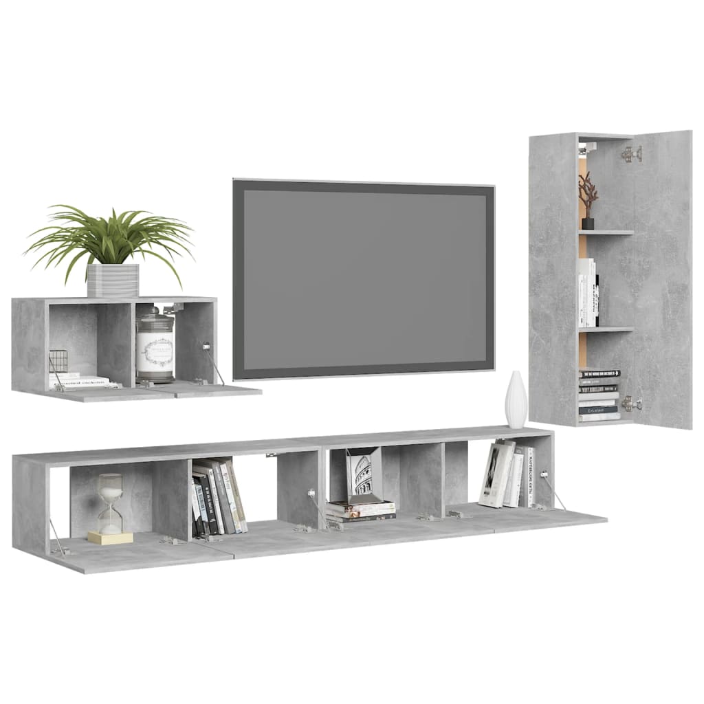 vidaXL Set de dulapuri TV, 4 buc., gri beton, lemn prelucrat vidaXL Set de dulapuri TV, 4 buc., gri beton, lemn prelucrat