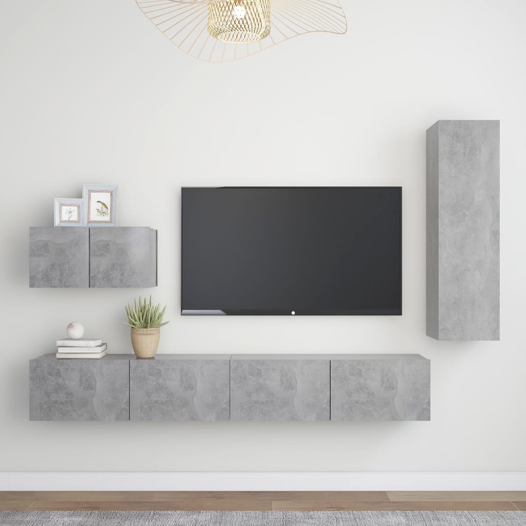 vidaXL Set de dulapuri TV, 4 buc., gri beton, lemn prelucrat vidaXL Set de dulapuri TV, 4 buc., gri beton, lemn prelucrat