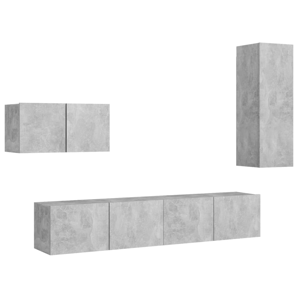 vidaXL Set de dulapuri TV, 4 piese, gri beton, lemn prelucrat vidaXL Set de dulapuri TV, 4 piese, gri beton, lemn prelucrat