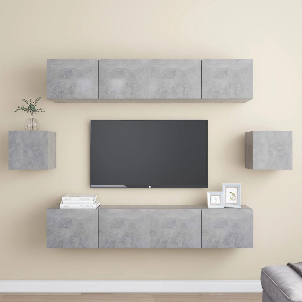 vidaXL Set de dulapuri TV, 6 piese, gri beton, lemn prelucrat vidaXL Set de dulapuri TV, 6 piese, gri beton, lemn prelucrat