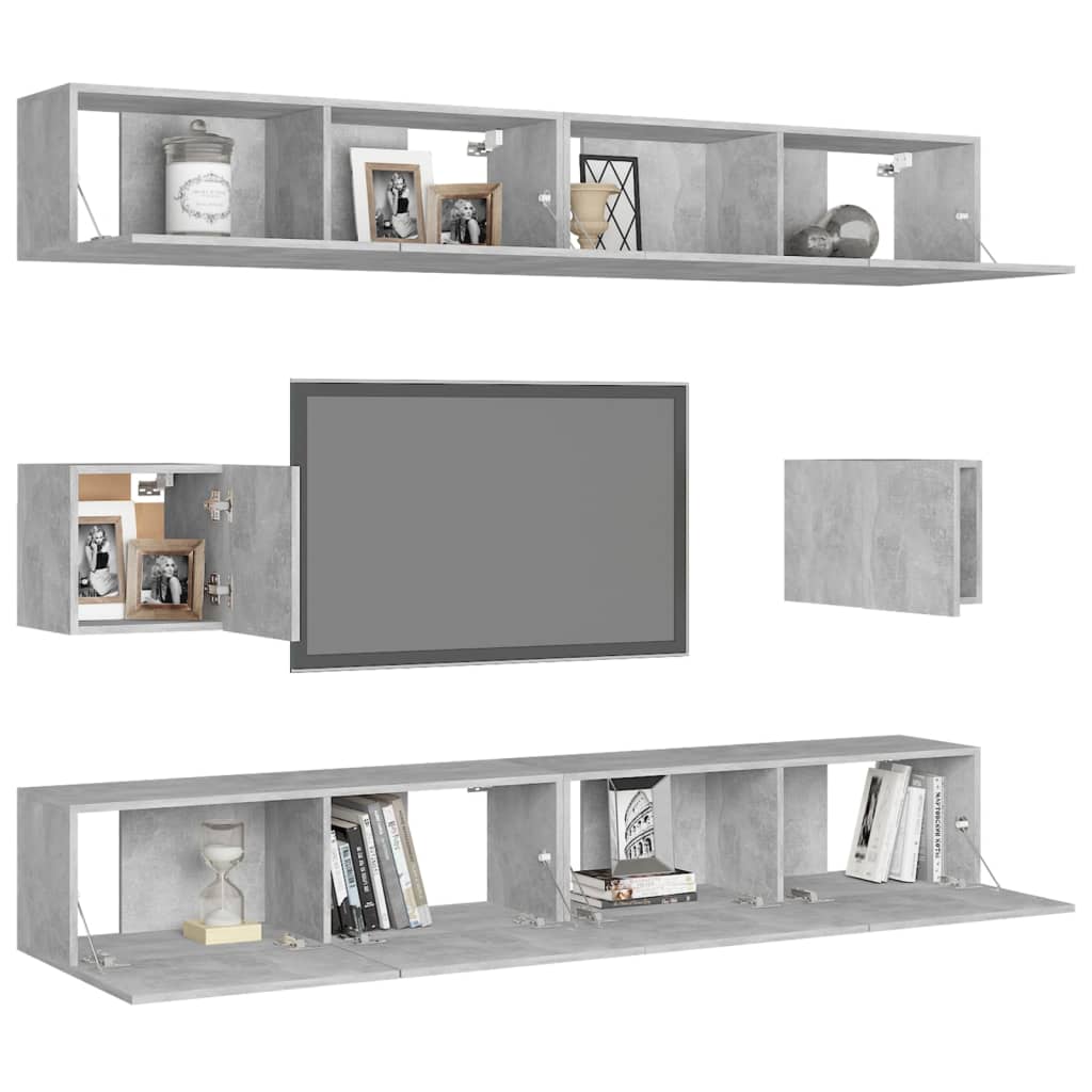 vidaXL Set de dulapuri TV, 6 piese, gri beton, lemn prelucrat vidaXL Set de dulapuri TV, 6 piese, gri beton, lemn prelucrat