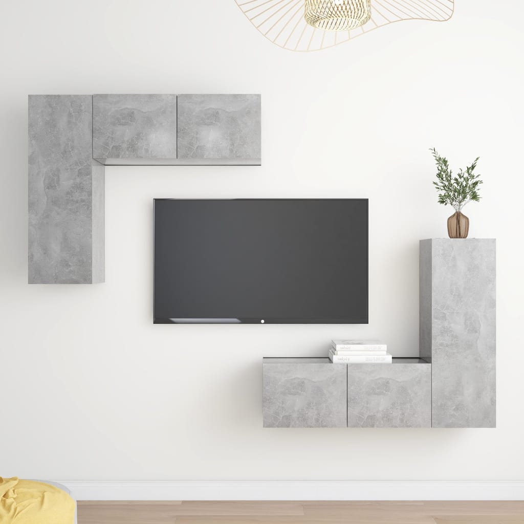 vidaXL Set de dulapuri TV, 4 piese, gri beton, lemn prelucrat vidaXL Set de dulapuri TV, 4 piese, gri beton, lemn prelucrat
