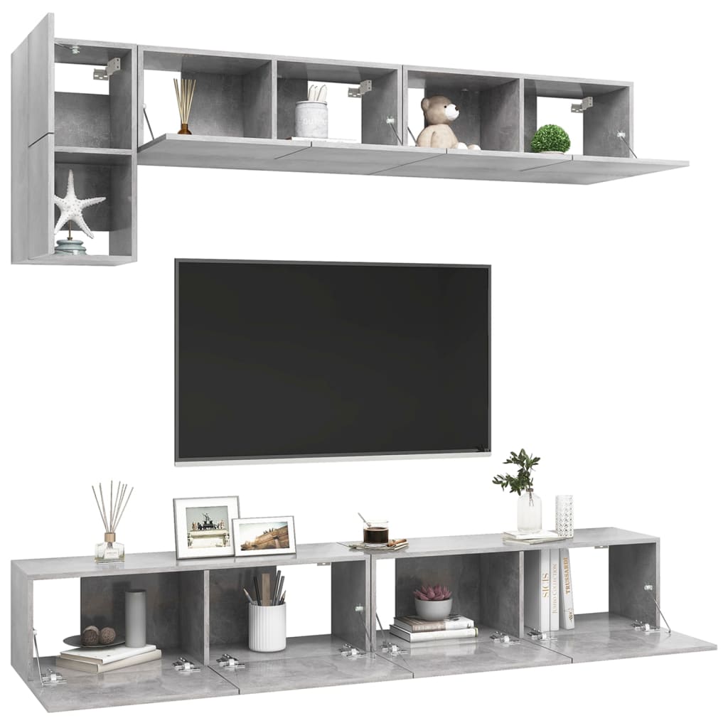 vidaXL Set de dulapuri TV, 5 piese, gri beton, lemn prelucrat vidaXL Set de dulapuri TV, 5 piese, gri beton, lemn prelucrat