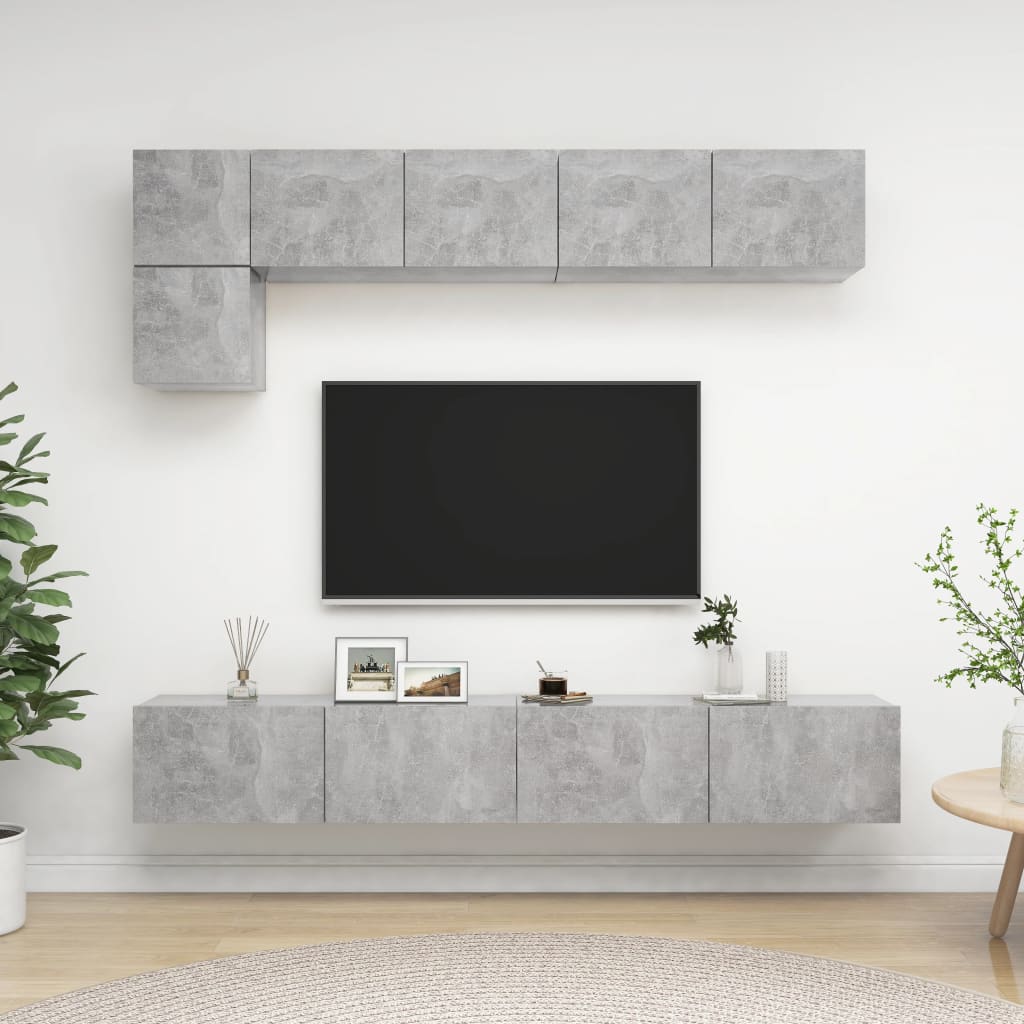 vidaXL Set de dulapuri TV, 5 piese, gri beton, lemn prelucrat vidaXL Set de dulapuri TV, 5 piese, gri beton, lemn prelucrat