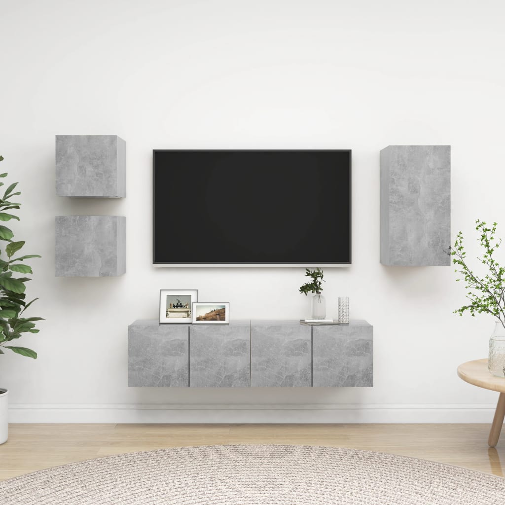 vidaXL Set de dulapuri TV, 5 piese, gri beton, lemn prelucrat vidaXL Set de dulapuri TV, 5 piese, gri beton, lemn prelucrat